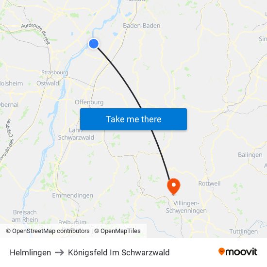 Helmlingen to Königsfeld Im Schwarzwald map