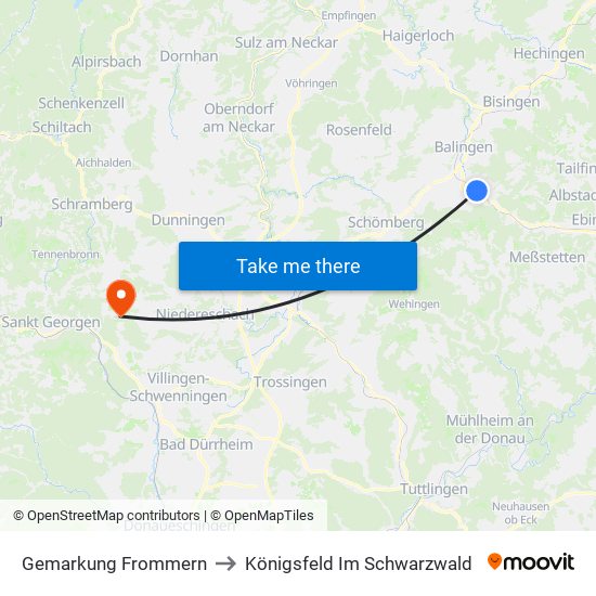 Gemarkung Frommern to Königsfeld Im Schwarzwald map