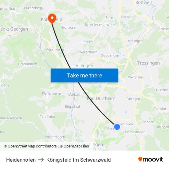 Heidenhofen to Königsfeld Im Schwarzwald map