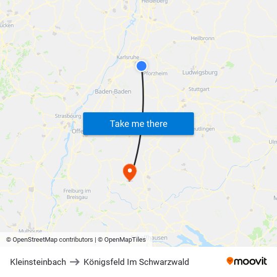 Kleinsteinbach to Königsfeld Im Schwarzwald map