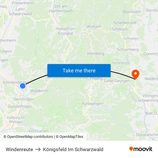 Windenreute to Königsfeld Im Schwarzwald map