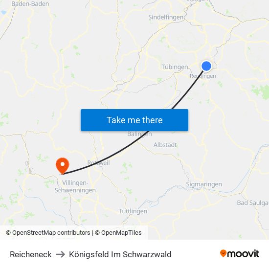 Reicheneck to Königsfeld Im Schwarzwald map