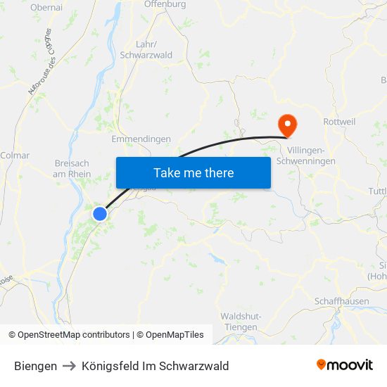 Biengen to Königsfeld Im Schwarzwald map