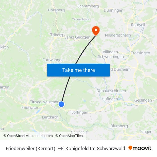 Friedenweiler (Kernort) to Königsfeld Im Schwarzwald map