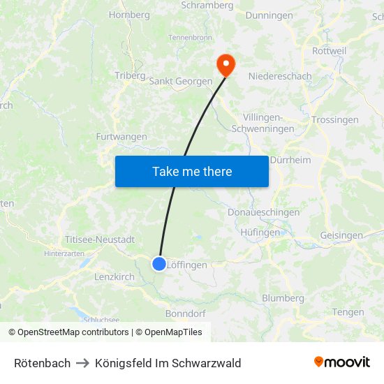 Rötenbach to Königsfeld Im Schwarzwald map