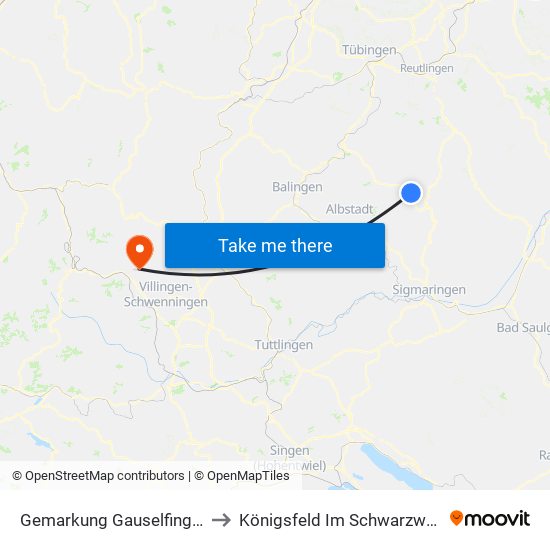 Gemarkung Gauselfingen to Königsfeld Im Schwarzwald map