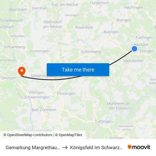 Gemarkung Margrethausen to Königsfeld Im Schwarzwald map