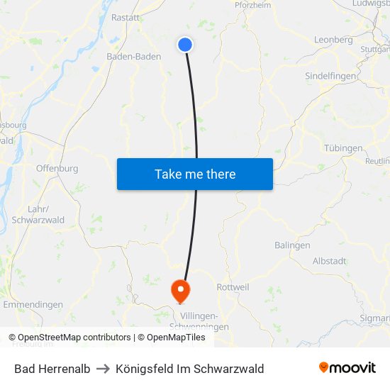 Bad Herrenalb to Königsfeld Im Schwarzwald map