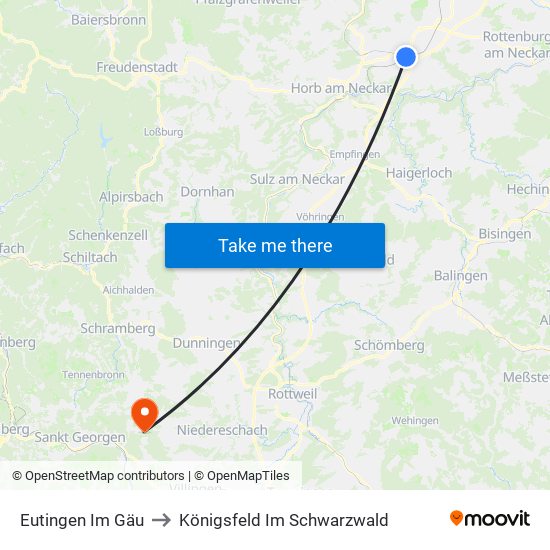 Eutingen Im Gäu to Königsfeld Im Schwarzwald map