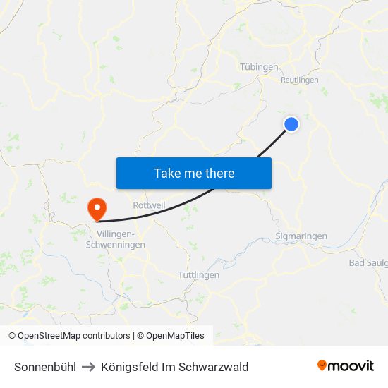 Sonnenbühl to Königsfeld Im Schwarzwald map