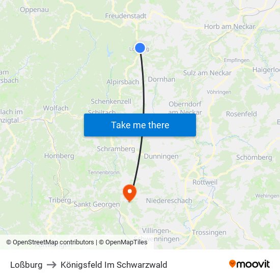 Loßburg to Königsfeld Im Schwarzwald map