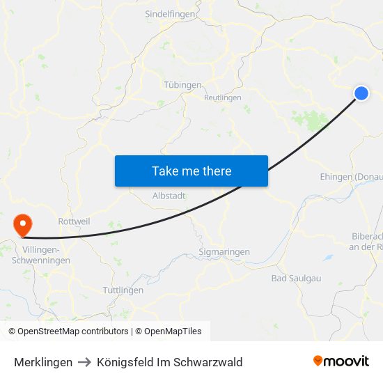 Merklingen to Königsfeld Im Schwarzwald map