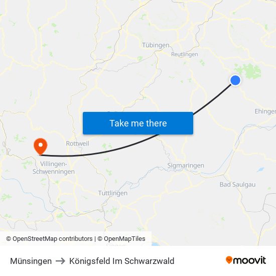 Münsingen to Königsfeld Im Schwarzwald map