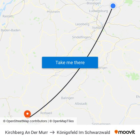 Kirchberg An Der Murr to Königsfeld Im Schwarzwald map