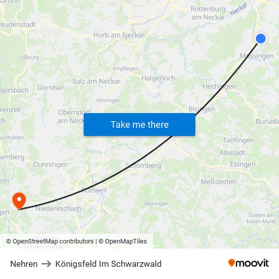 Nehren to Königsfeld Im Schwarzwald map