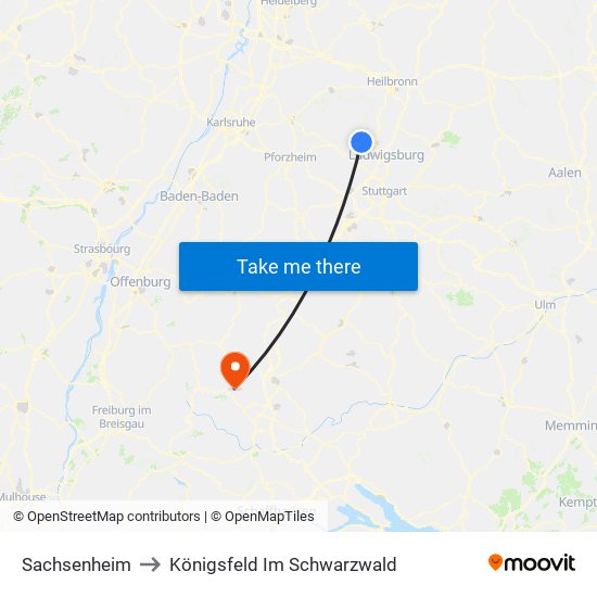 Sachsenheim to Königsfeld Im Schwarzwald map