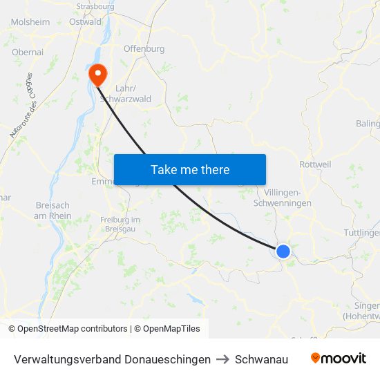 Verwaltungsverband Donaueschingen to Schwanau map