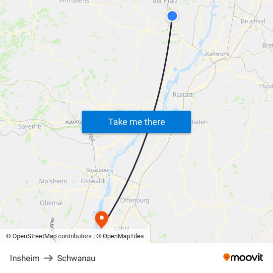 Insheim to Schwanau map