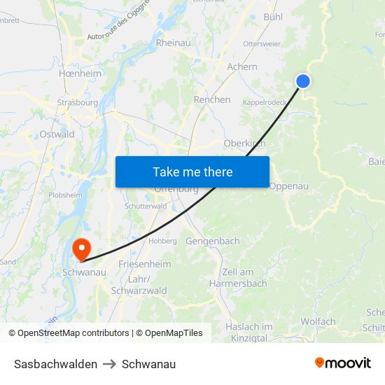 Sasbachwalden to Schwanau map