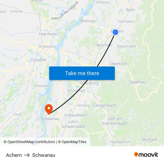 Achern to Schwanau map