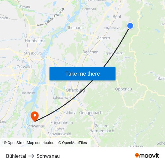 Bühlertal to Schwanau map