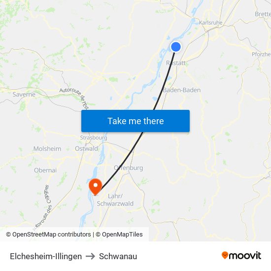 Elchesheim-Illingen to Schwanau map