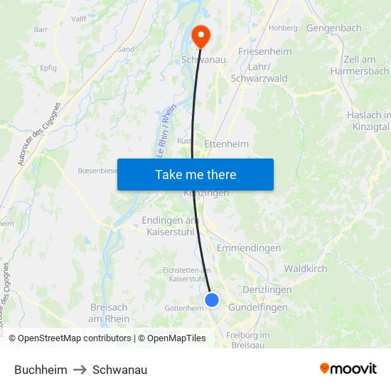 Buchheim to Schwanau map