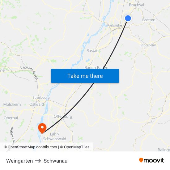 Weingarten to Schwanau map