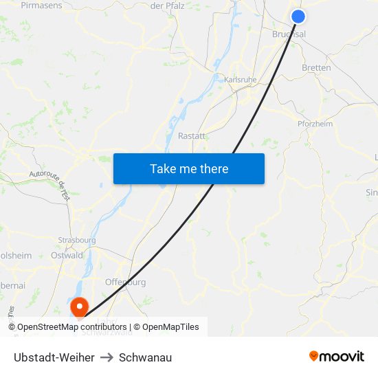 Ubstadt-Weiher to Schwanau map