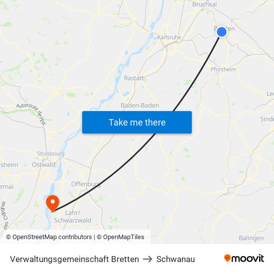Verwaltungsgemeinschaft Bretten to Schwanau map