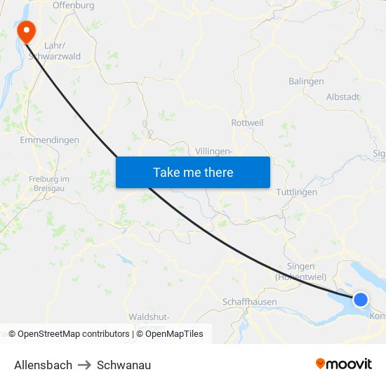 Allensbach to Schwanau map