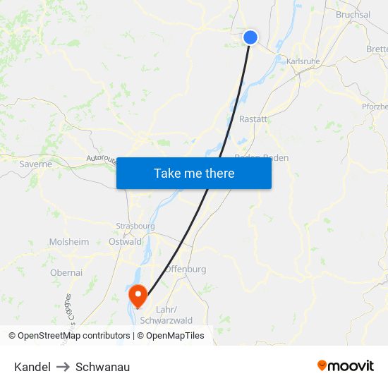 Kandel to Schwanau map