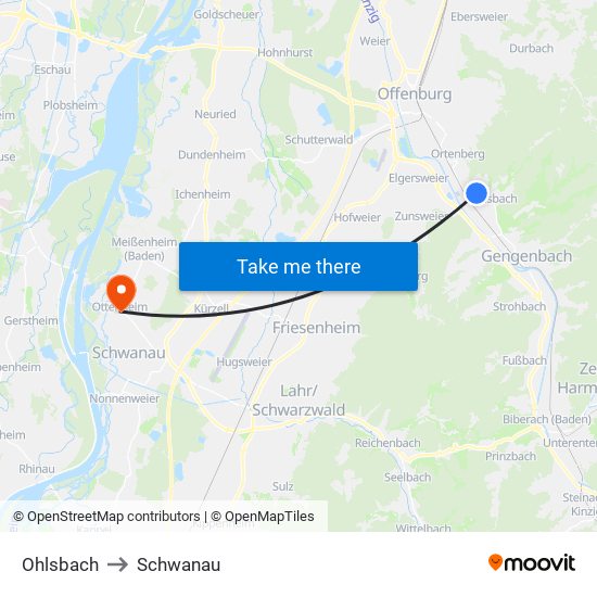 Ohlsbach to Schwanau map