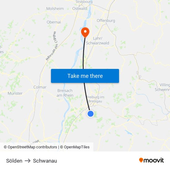 Sölden to Schwanau map