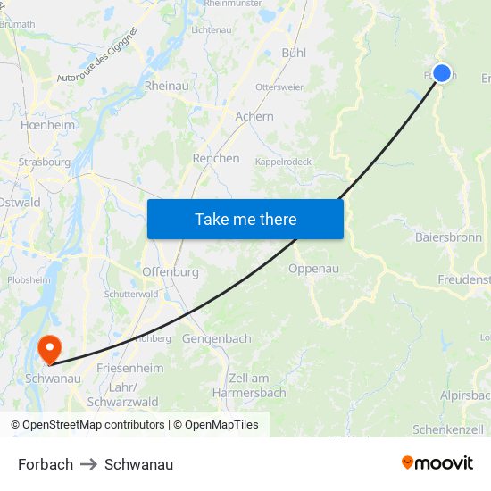 Forbach to Schwanau map