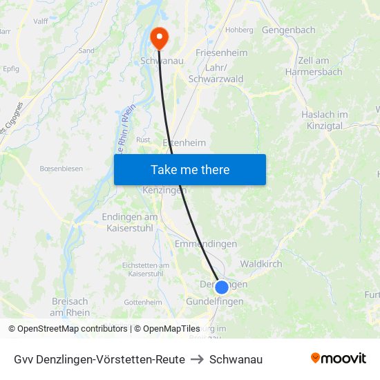 Gvv Denzlingen-Vörstetten-Reute to Schwanau map