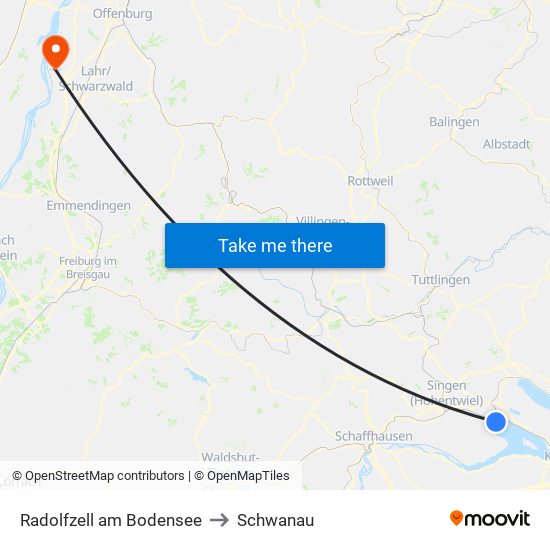 Radolfzell am Bodensee to Schwanau map