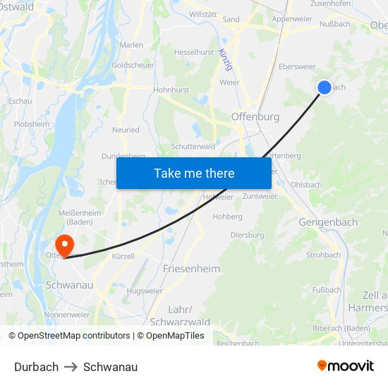 Durbach to Schwanau map