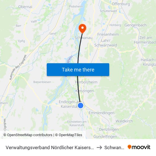 Verwaltungsverband Nördlicher Kaiserstuhl to Schwanau map