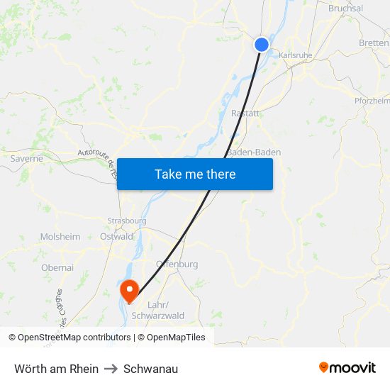 Wörth am Rhein to Schwanau map