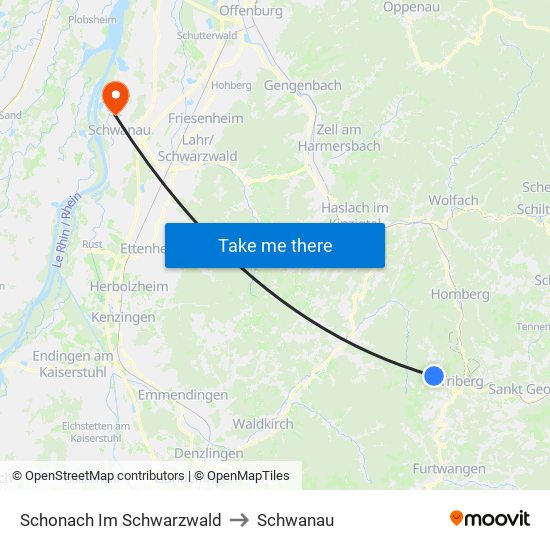 Schonach Im Schwarzwald to Schwanau map