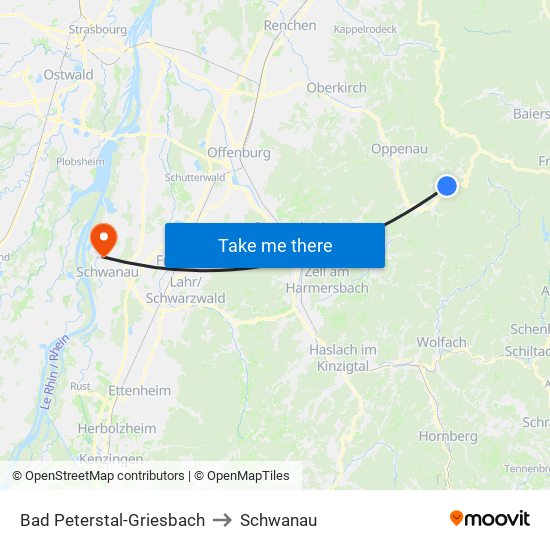 Bad Peterstal-Griesbach to Schwanau map