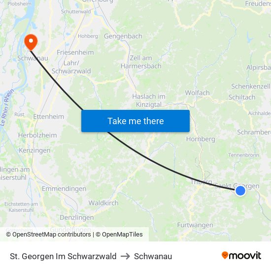 St. Georgen Im Schwarzwald to Schwanau map