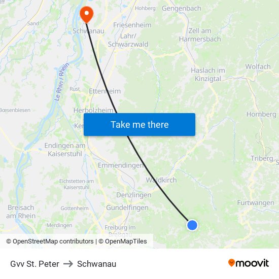 Gvv St. Peter to Schwanau map