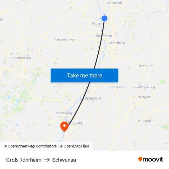 Groß-Rohrheim to Schwanau map