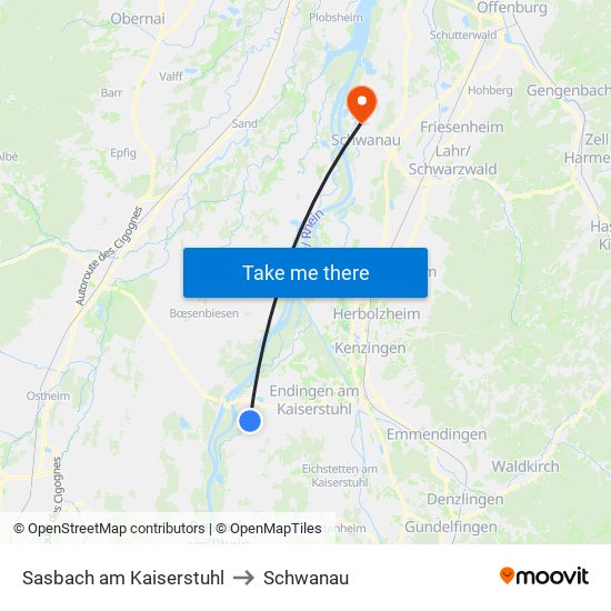 Sasbach am Kaiserstuhl to Schwanau map