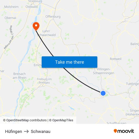 Hüfingen to Schwanau map