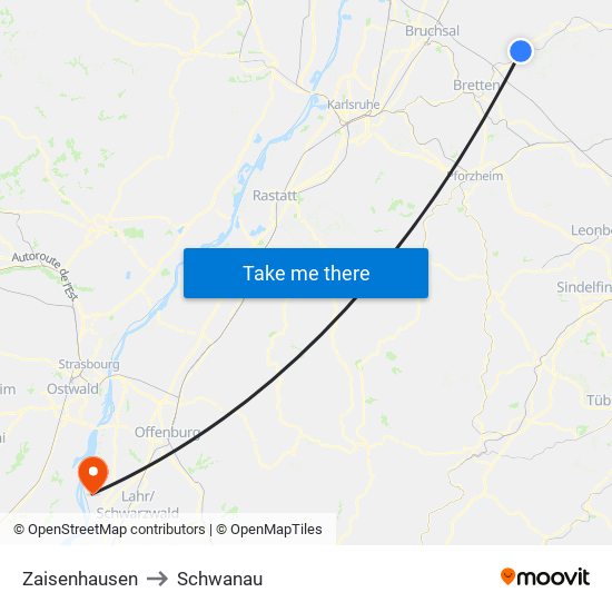 Zaisenhausen to Schwanau map