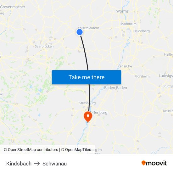 Kindsbach to Schwanau map