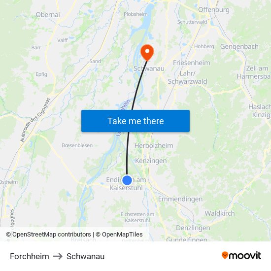 Forchheim to Schwanau map